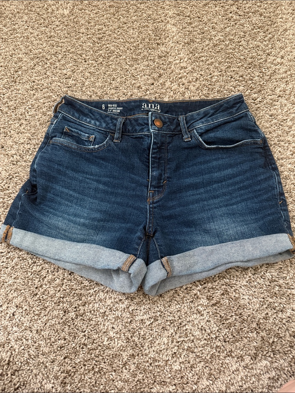 a.n.a Dark Blue Rolled Cuff Denim Shorts